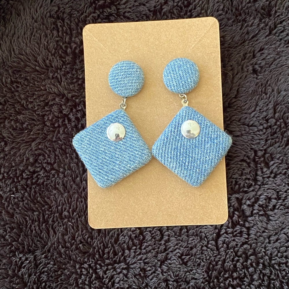 Vintage 80’s Earrings Blue Denim dangle fashion earrings